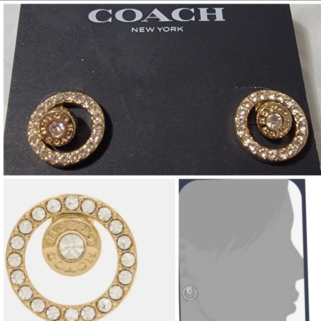 Nwt Coach Open Circle Halo Stud Earrings Pav Crystals Rhinestones Gold 55$